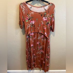 Latched Mama Drawstring MIDI Nursing Dress - Medium - Tawny Tea Rose